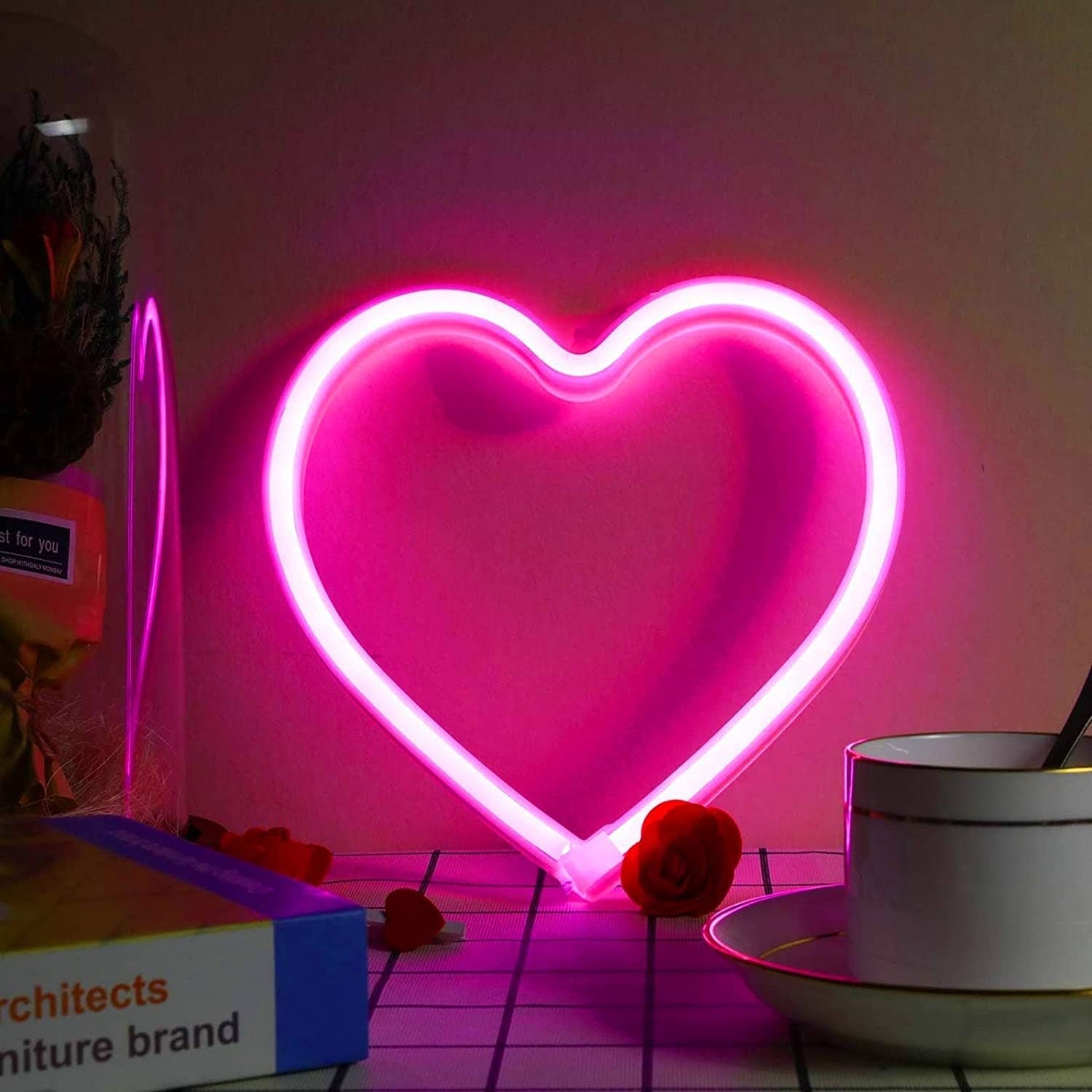 Red Heart Neon Sign, Battery Operated Or USB Powered LED Neon Light For Party, Valentines Decorations Lamp, Table & Wall Decoration CO/B\HA 