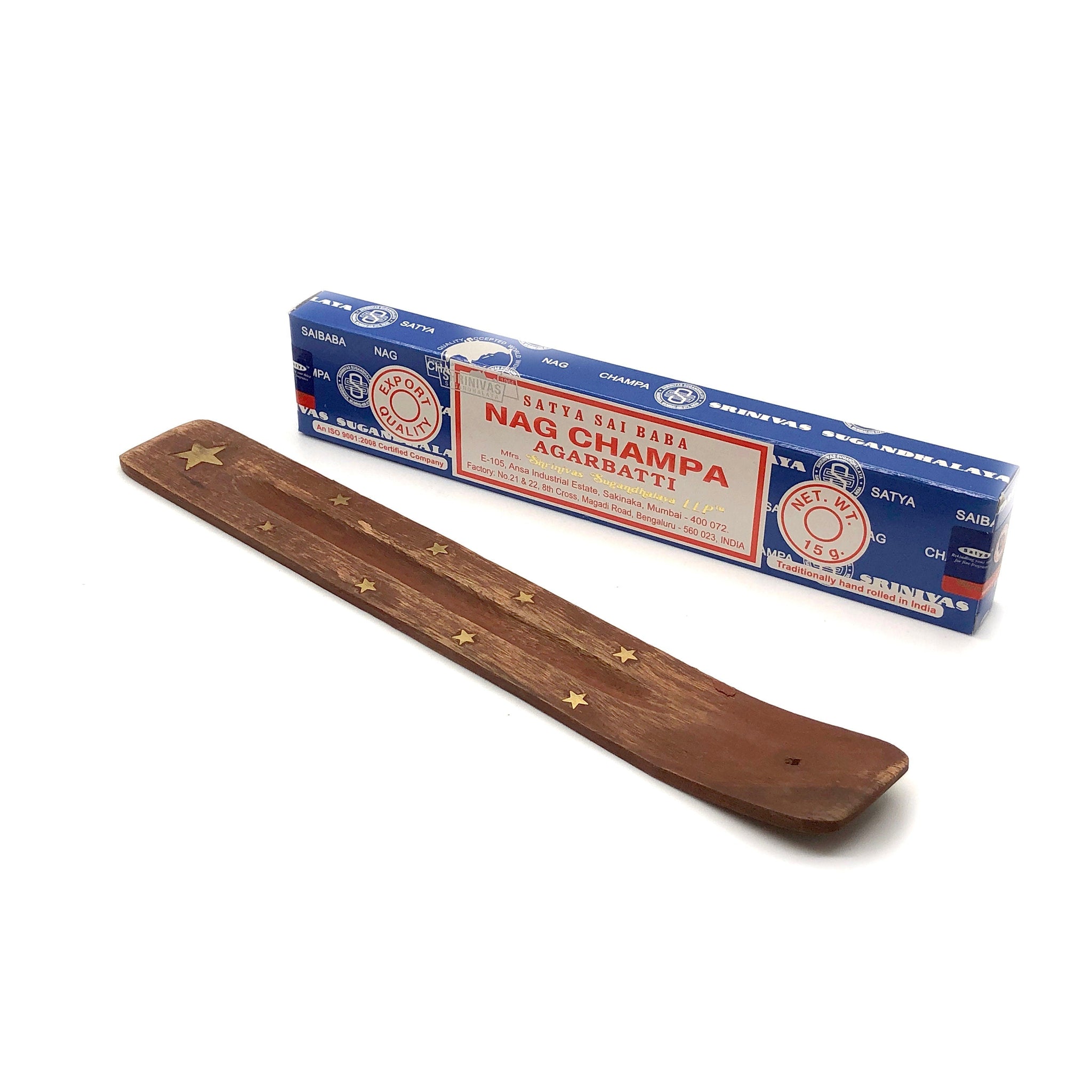 Satya Nag Champa Incense with brass star holder - Each box contains 15 grams of incense sticks CO/B\HA