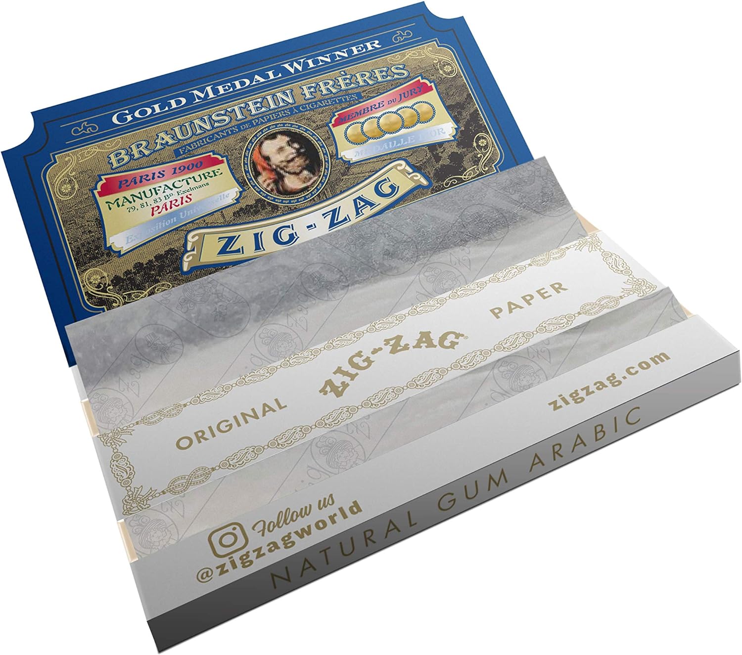 ZIG-ZAG Rolling Papers - Original White 70 mm Paper - Natural Gum Arabic - Thin Glue Sealing Line CO/B\HA